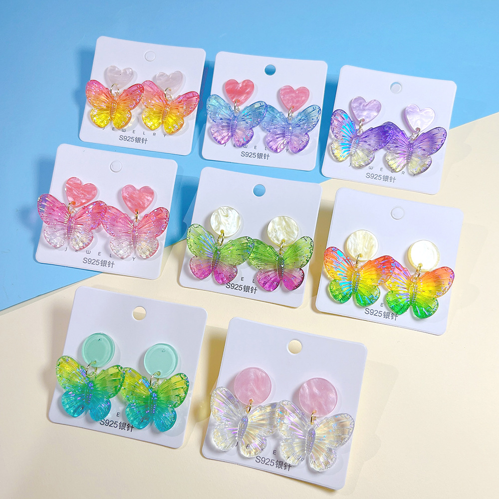 10g Weight 1 Pair Sweet Heart Shape Butterfly Epoxy Arylic Drop Earrings