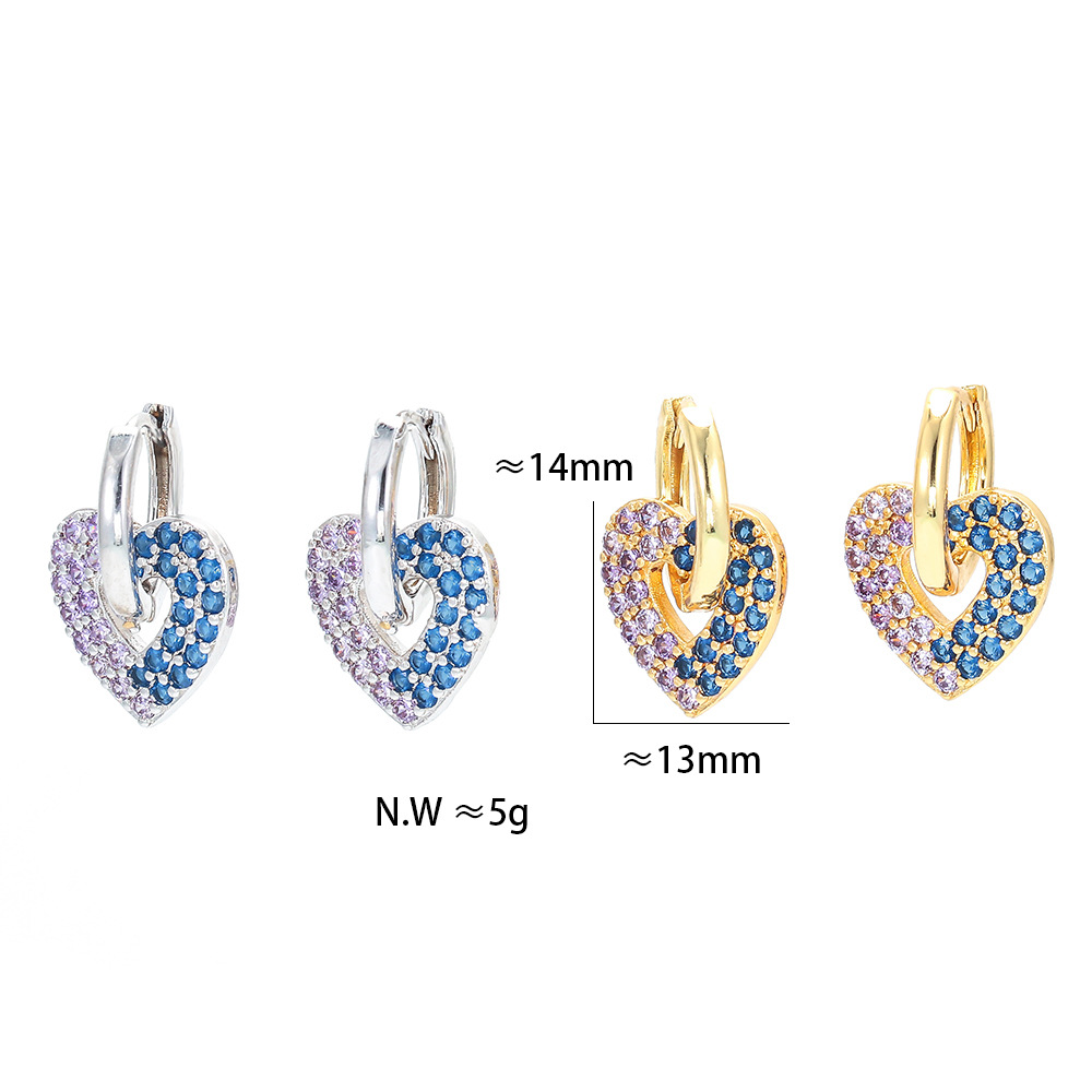 Fashion Contrast Color Zircon Heart-shaped Earrings display picture 3