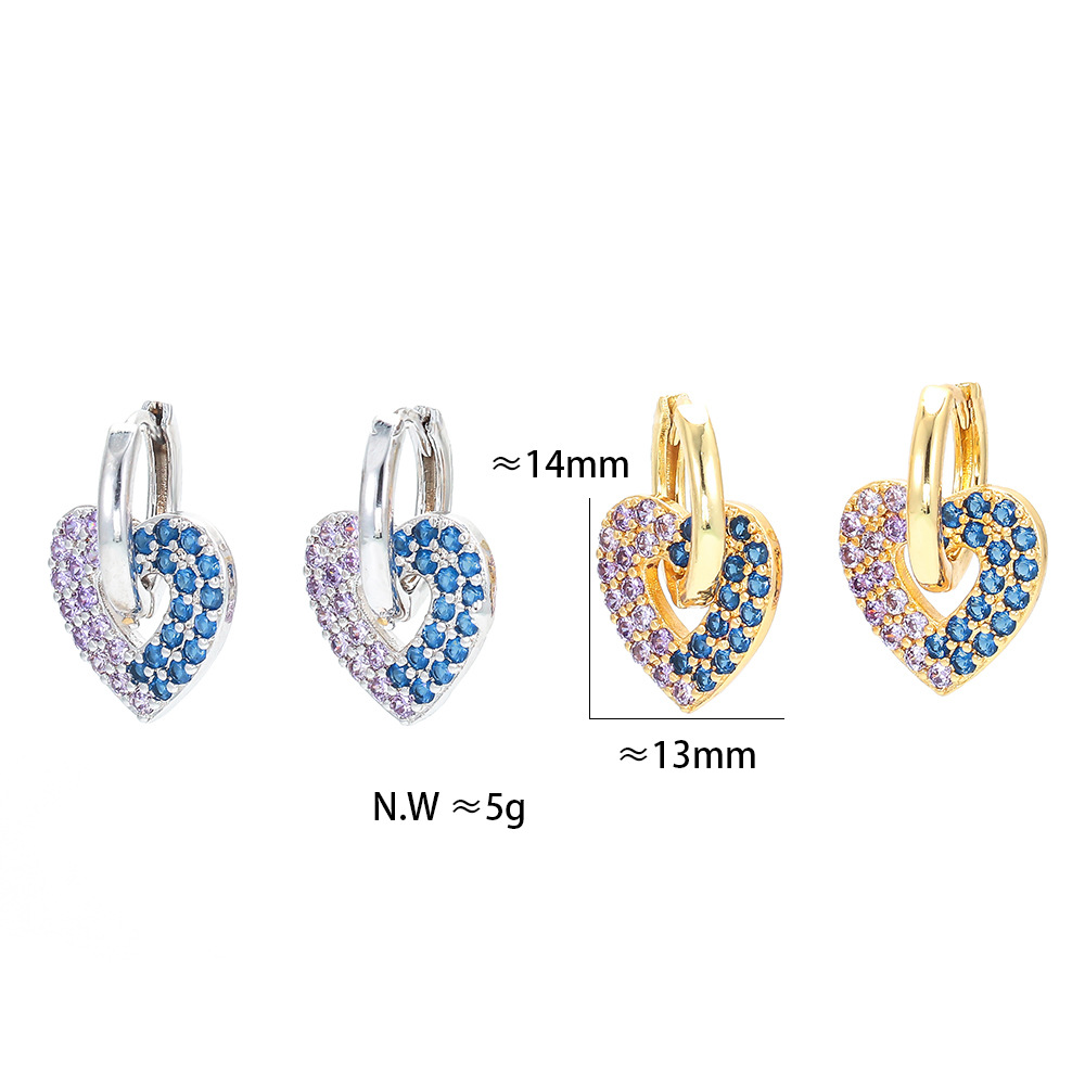 Unisex Gender Plating Design Fashion Contrast Color Zircon Heart-shaped Earrings