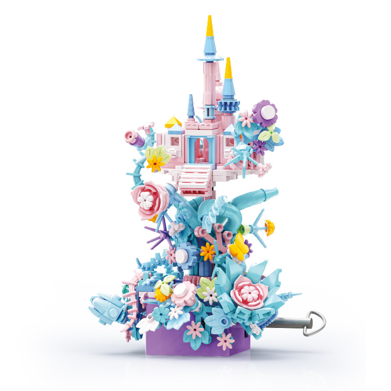 KAI ZHI FANHUA 성 정원 코일 뮤직 박스 퍼즐 호환 레고 조립 장식품 트렌디 한 빌딩 블록 장난감 선물