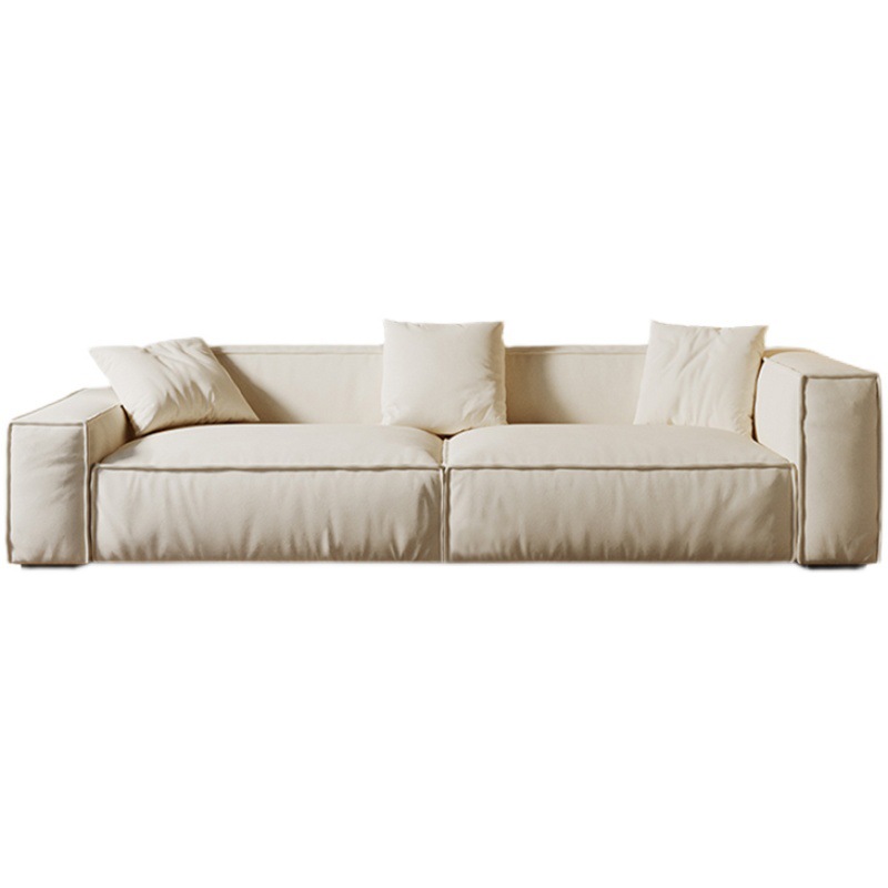 Sofá de cuero genuino estilo tofu italiano para sala de estar, combinación artística moderna minimalista de tres plazas en cuero de grano superior, lujo ligero moderno.