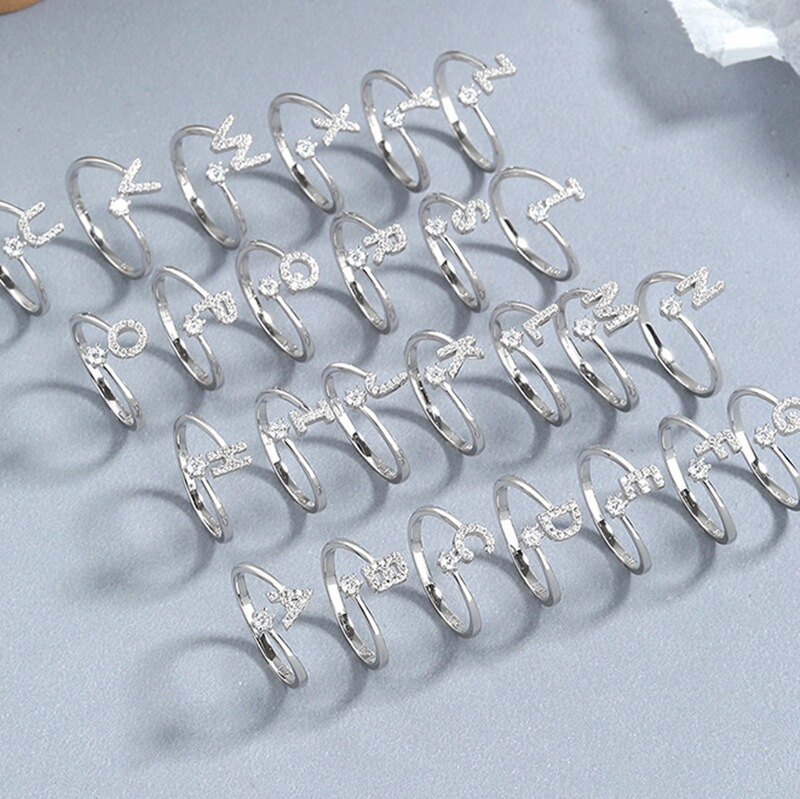 Student Creative Simple Combination New Style of 26 English Letters Diamond Ring with Open Ring