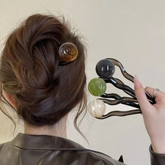 新型高級ココナッツゼリー玉 ~ 復古シンプルビーズu型かんざし