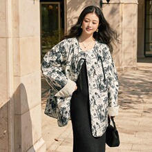 羽绒服中长女白鸭绒 外套秋冬款上衣女 国风圆领羽绒服A1038