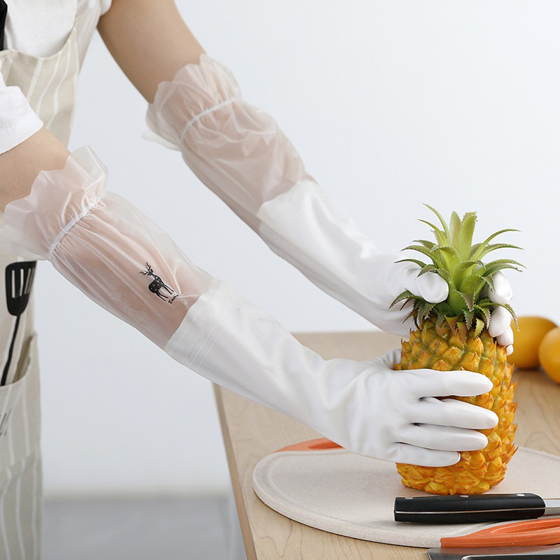 Guantes de goma para lavar platos de limpieza al por mayor guantes de lavandería cocina durable látex forrado de lana gruesa impermeable guantes domésticos