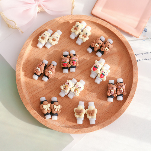 Cute milk coffee color data cable protective cover cartoon mobile phone charging cable anti-break protector headphone cable protective case
