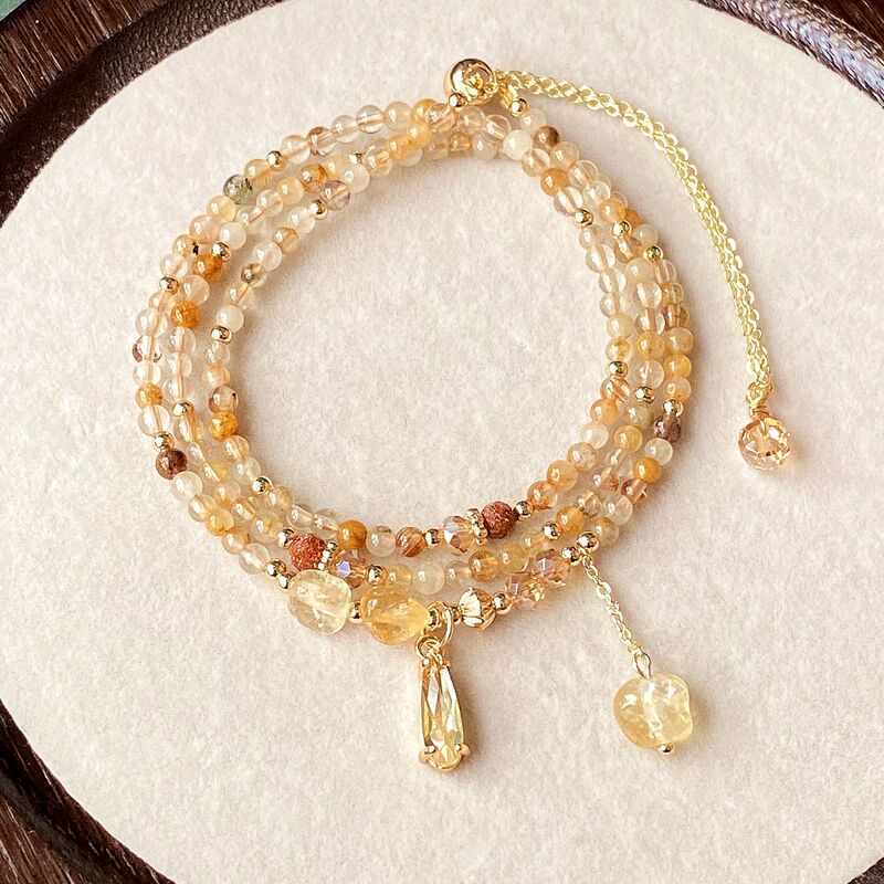 Natural crystal jewelry multilayer caramel yellow rabbit hair yellow crystal hair crystal three circles bracelet bracelet bracelet jewelry wholesale