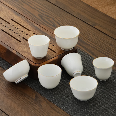Outline in gold Suet jade Porcelain Tea teacup originality Dehua Kungfu Online tea set ceramics trumpet glass LOGO