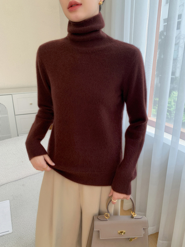 Knitted Sweater Double-Strand Loose Thickened Soft Wool Cashmere Autumn and Winter Pullover Women's Warm High-Neck Base Wool