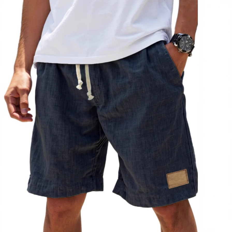 Herrenbekleidung: Atmungsaktive Leinen-Retro-Shorts für Herren, lockere Passform, lässige Urlaubsmode, geeignet für formelle und legere Anlässe._voghion.com