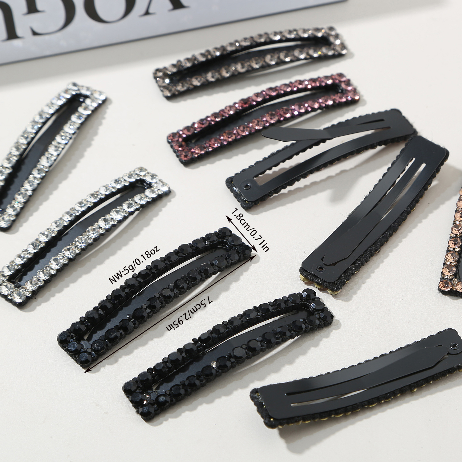 Rhinestones Inlay Material 1 Pair Quantity Iron Material Handmade Shiny Rhinestone Rectangular Hair Clip Set With Side Bangs Full Diamond Edge Hair Clips