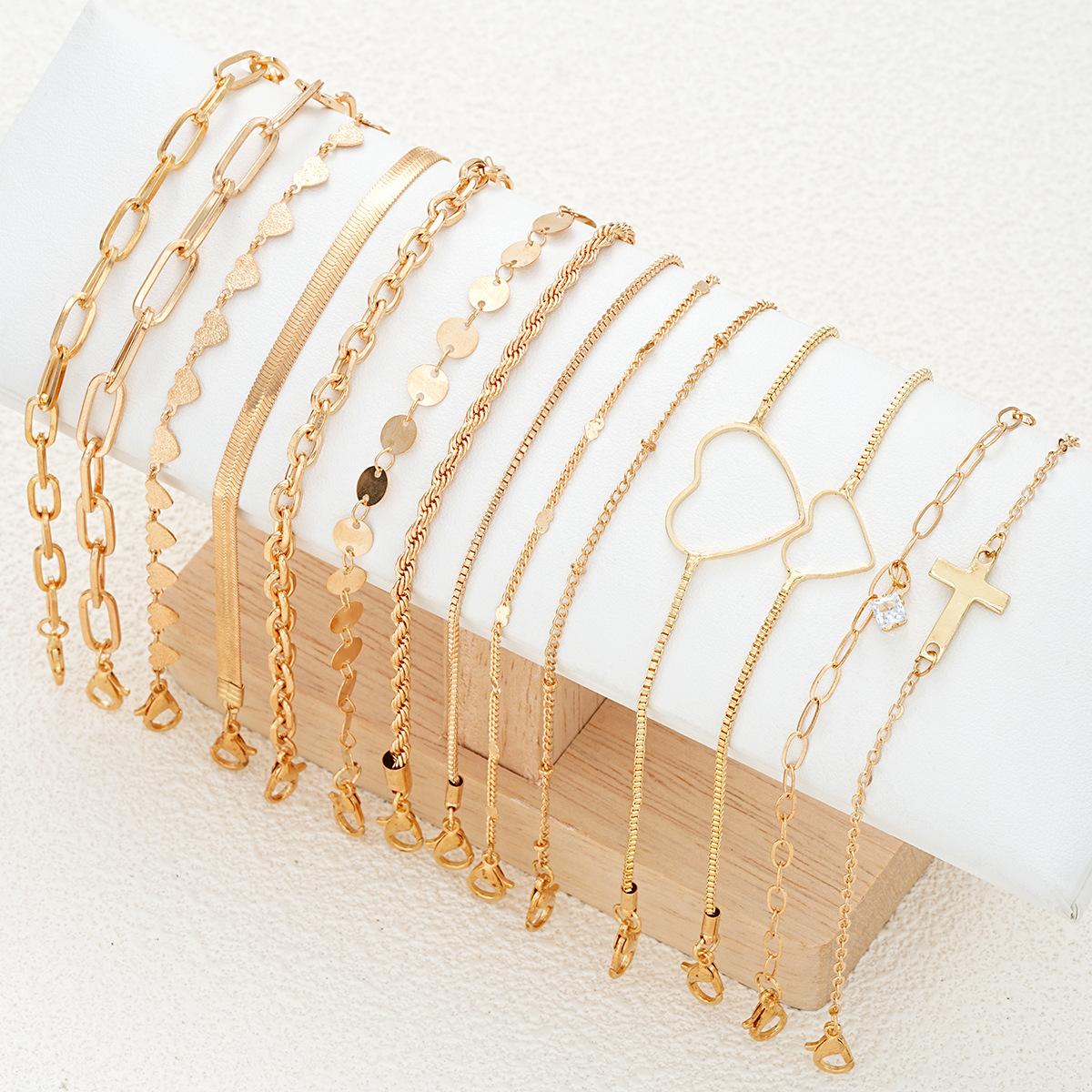 Nieuwe niche mode creatieve ronde liefde kruis armband 14-delige set ontwerp ketting armband_voghion.com