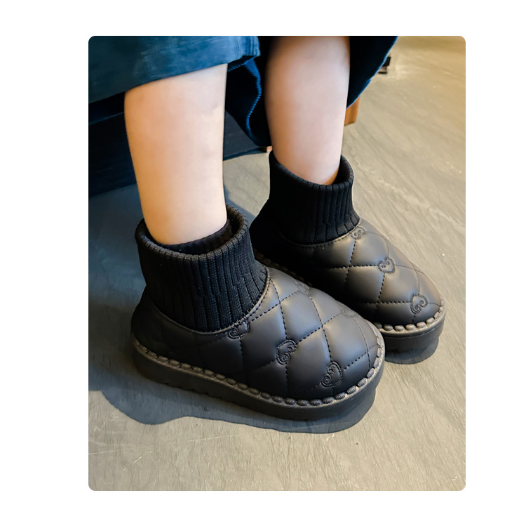 Children's diamond grid snow girls in winter 2024, new styles for boys with plush cotton shoes, elastic short socks and_voghion.com