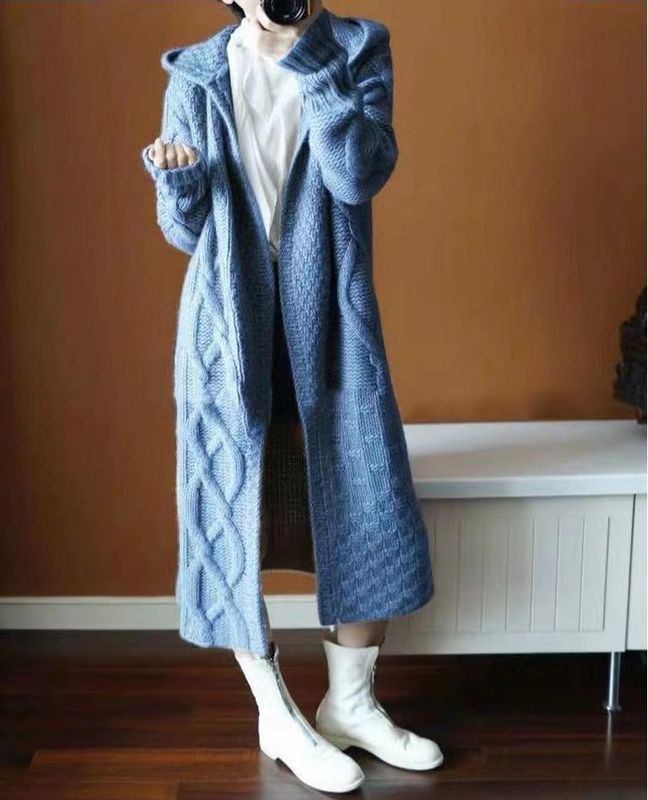 オリジナルの秋冬ウールニットの女性韓国版の長いカーディガンのコートは膝の厚いカシミヤのセーターのコートの大きいサイズのファッションを超えます。|undefined