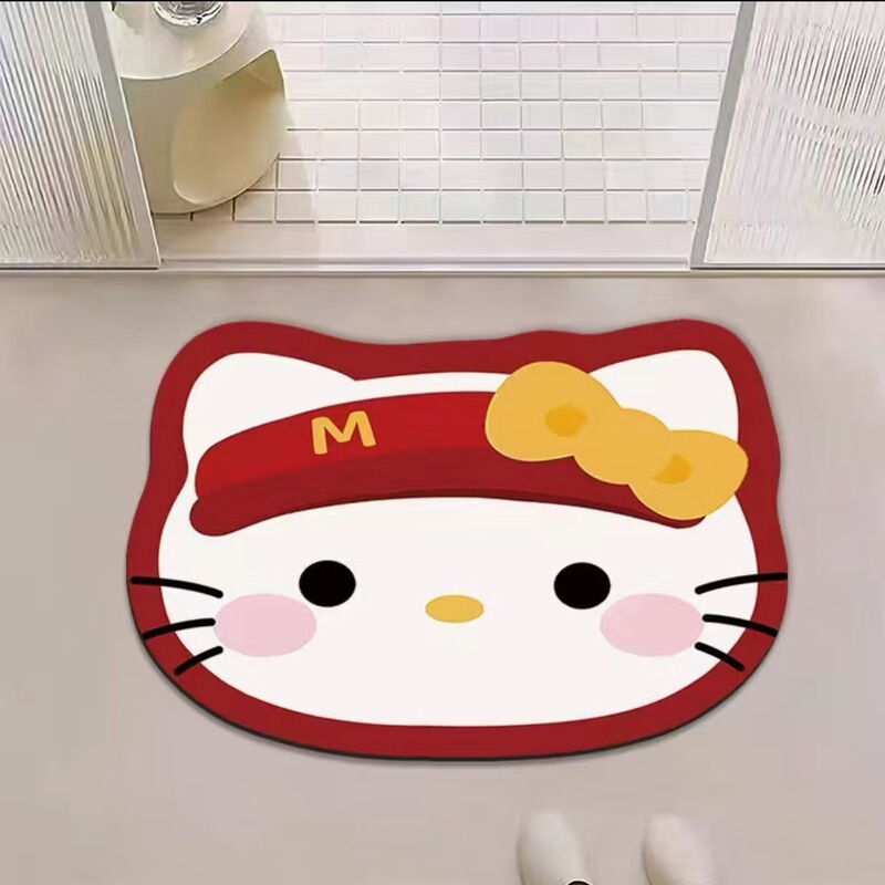 可爱复古kitty硅藻泥地垫浴室洗漱间吸水防滑地垫入户玄关装饰垫|undefined