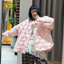 2025冬季新品设计师款轻薄粉菱格宽松羽绒服袖子可拆卸当羽绒马甲
