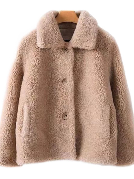 양고기 양모 코트 여자 2025 가을과 겨울 새로운 캐시미어 전단 복합 모피 하나의 짧은 느슨한 과립 양고기 양모
