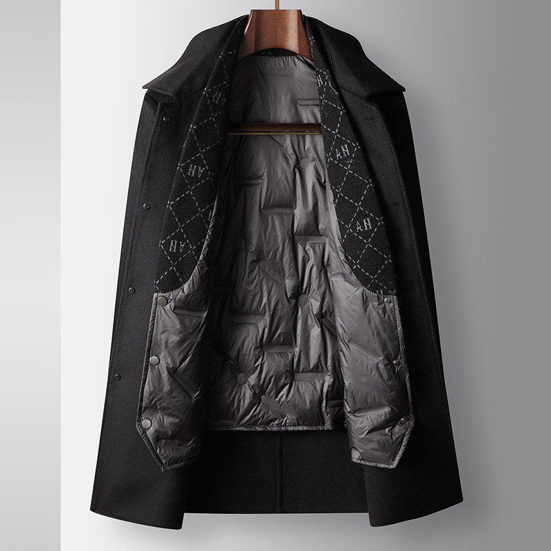 Men's Clothing autumn and winter executive lapel business detachable Silk cotton vest middle aged and young people double sided woolen coat_voghion.com