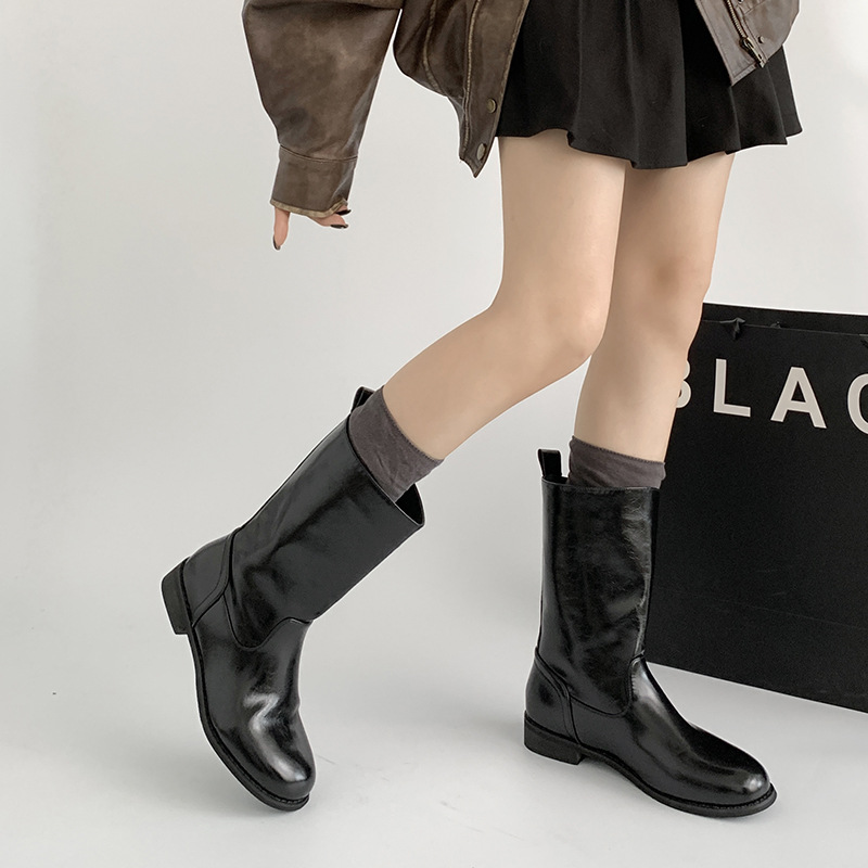 Fashion Mid-Calf Thick-Soled Chunky Heel Long Boots for Women 2025 New Korean Version Trendy Casual Stylish Motorcycle Boots