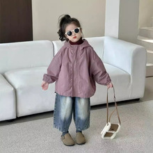 2024秋冬新款女童韩版外套儿童复古连帽夹克衫小女孩洋气风衣