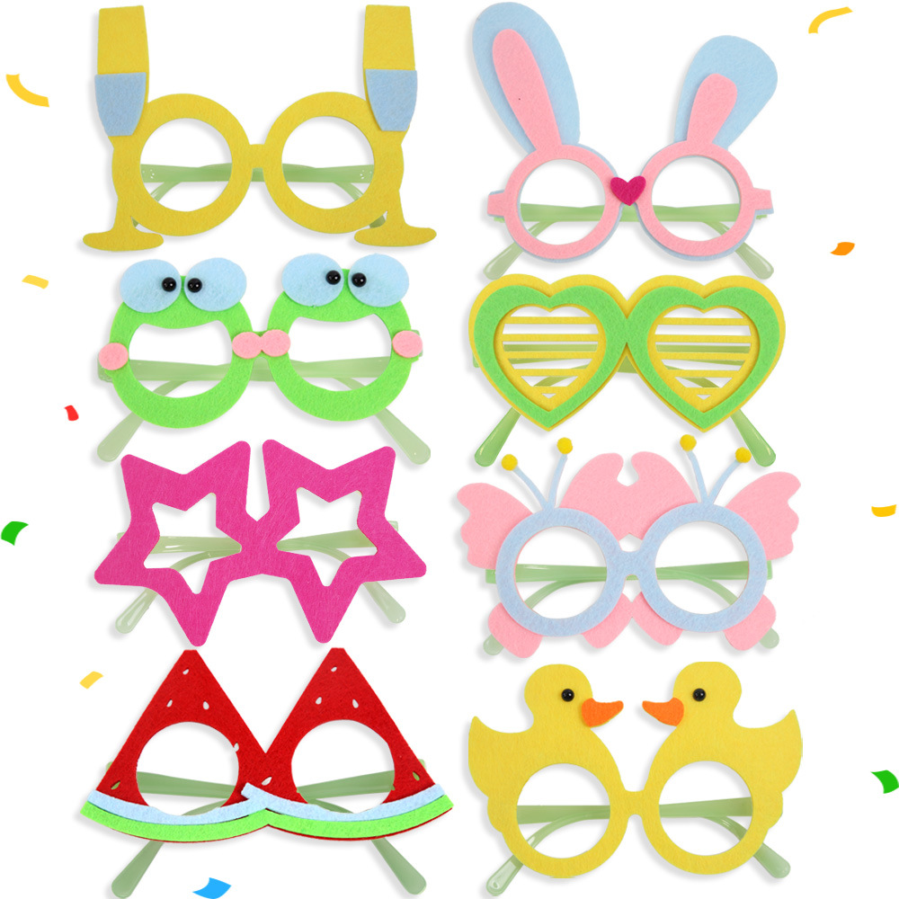 Nuevas decoraciones de fiesta con tema fluorescente, gafas, cumpleaños para niños, ambiente fotográfico, accesorios de vestir, marco de gafas de fieltro