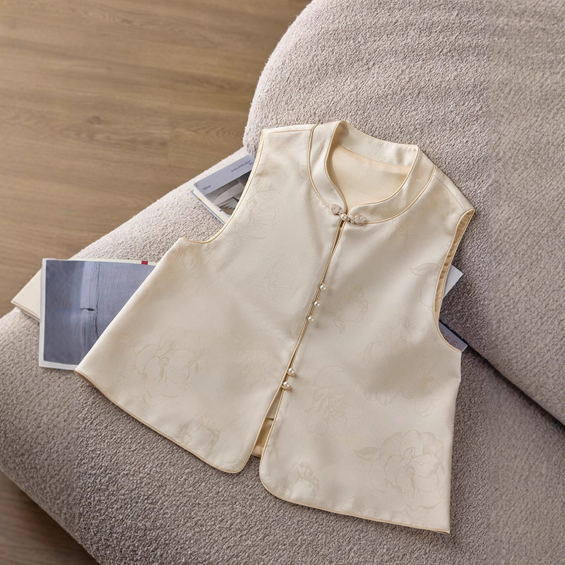 National Style Acetic Acid Jacquard Vest New Top Women's Elegant Collar Waistcoat High-end New Chinese Vest Spring