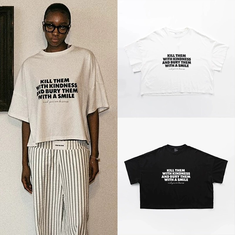 South Korea badblood BCAC Series Loose Short-sleeved T-shirt Women's Niche Printed Slimming Casual Sports Top Trendy