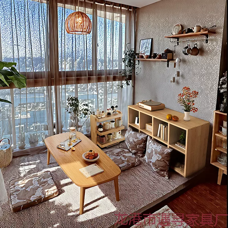 飘窗柜实木阳台书柜落地窗台柜收纳柜自由组合储物柜子防晒杂物柜