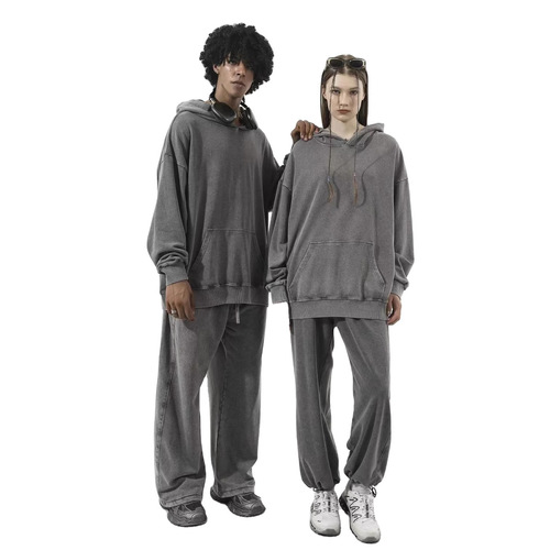 Autumn and winter European and American fashion brand 350g batik washed, vintage light panel trend all-matching loose hooded hooded sweaters for men and women