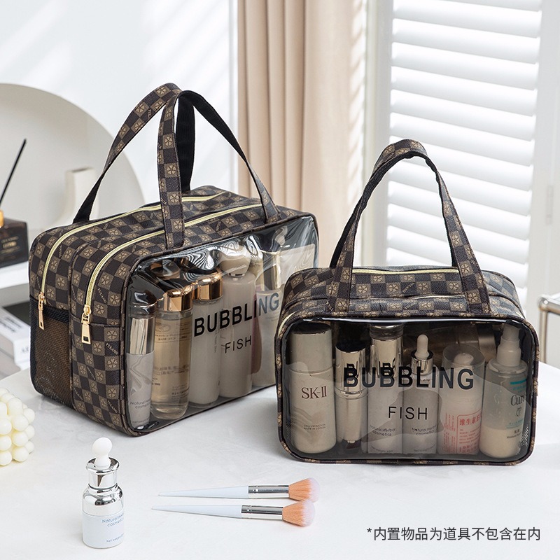 Bolsa de cosméticos transparente transfronteriza bolsa de almacenamiento impermeable de alta capacidad bolsa de lavado de maquillaje portátil PU