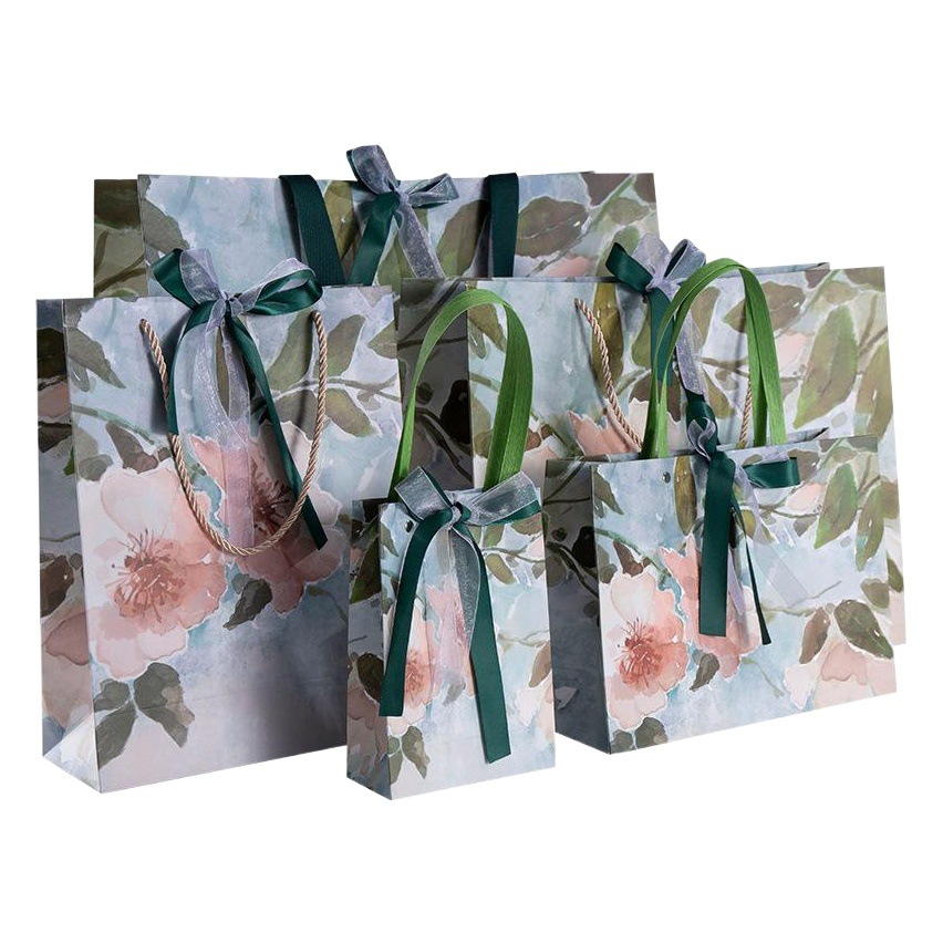 Bolsa de regalo de mano de estilo de pintura al óleo bolsa de regalo de cumpleaños exquisita bolsa de regalo de vacaciones de actividad bolsa de papel de arco de logotipo personalizado