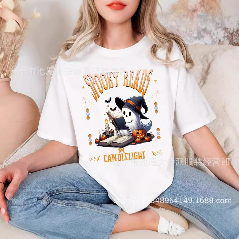 Foreign trade Halloween shirt T-shirt ghost retro cute Halloween short sleeve shirt printed custom pattern short sleeve