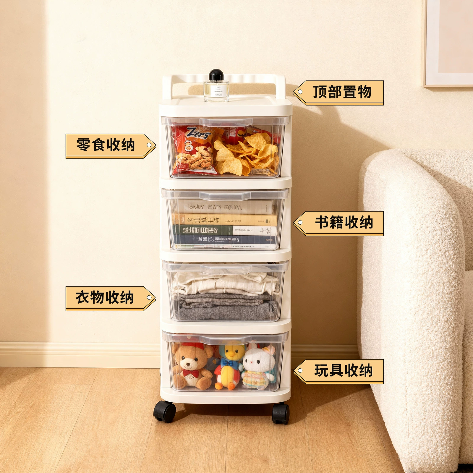 Cart, multilayer toy, storage system for bedroom for boxes