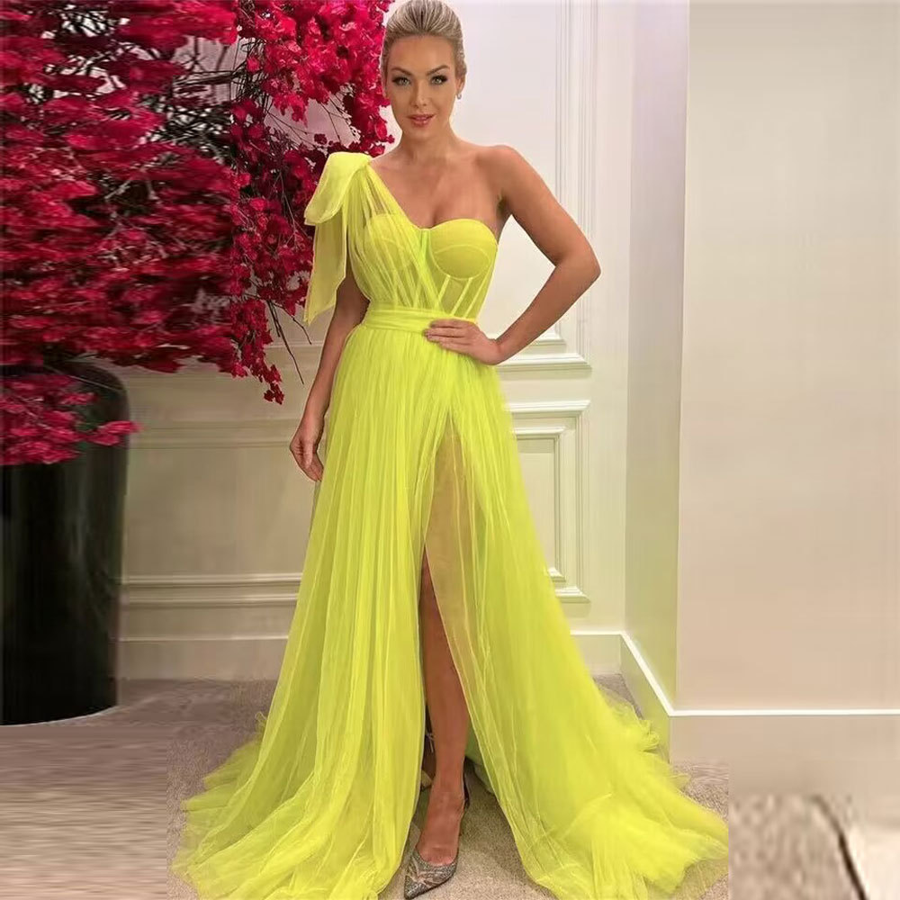 European and American Export Cross-Border Ladies Evening Dress Party Prom Dress Sexy Slit Small Tail Dinner Dress for Women