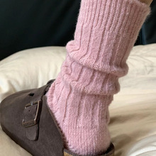 羊毛袜子女秋冬季加绒加厚保暖羊绒堆堆袜粉色中筒袜冬天棉长袜跨