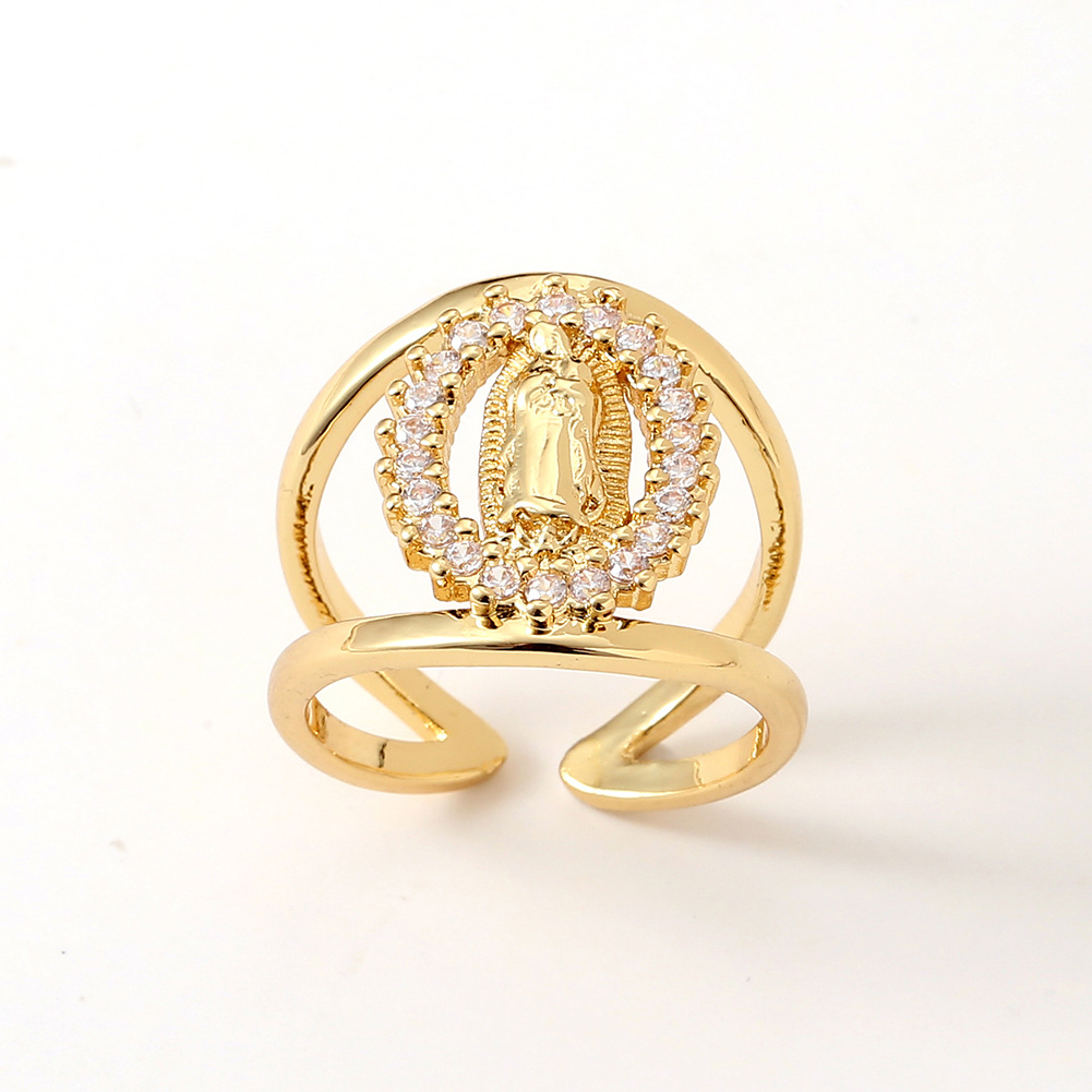 fashion religious hand jewelry double-layer geometric Virgin Mary open copper ring
