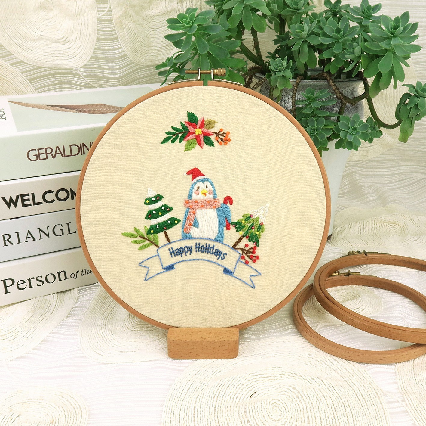 Papá Noel Elk Colgante Pintura Lu Bordado Hecho a mano Paquete de material de bricolaje Regalo creativo Cabaña redonda Colgante Pintura