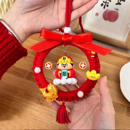 手工编绳diy财神 金扫把车挂件材料包新年自制车内挂饰送男友礼物