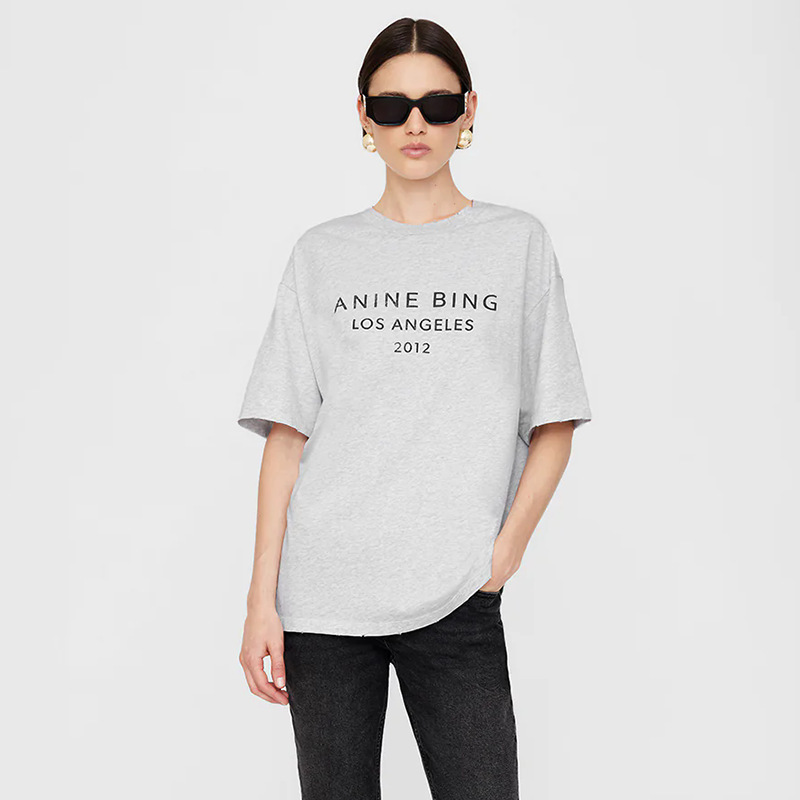 05 Early Spring New North American Niche AB Classic Letter Printed melange gray Cotton Women's Round Neck Short Sleeve T-Shirt 05 Early Spring New North American Niche AB Classic Letter Printed melange gray Cotton Women's Round Neck Short Sleeve T-Shirt