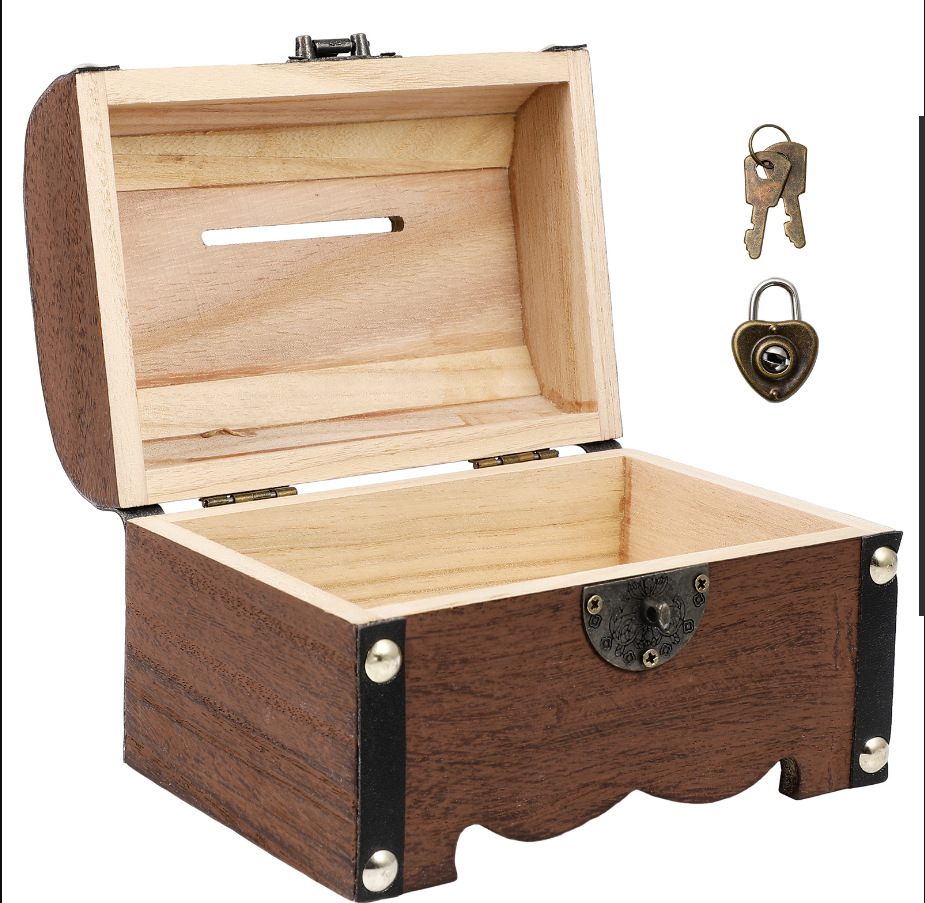 Alcancía de madera maciza para niños con cerradura, solo depósitos, sin retiradas, caja de ahorros de madera, gran capacidad, cofre del tesoro de moda en TikTok, transfronterizo.