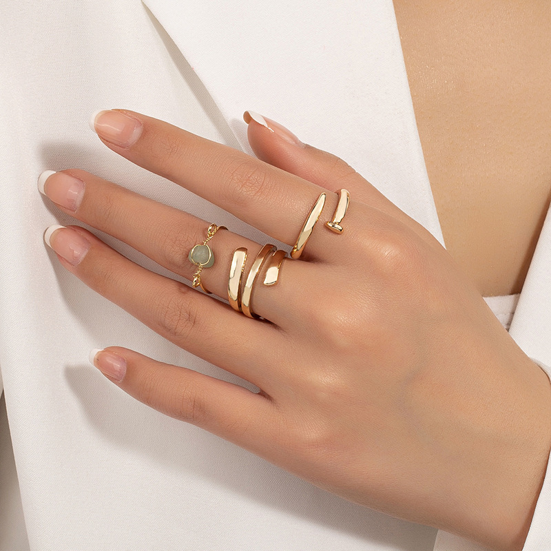 Geometric Nail Open Ring Adjustable Simple Stone Ring Set Women