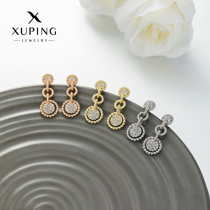 Xuping joyas geométricas redondas micro-pantalón pendientes de piedra de alta sensación pendientes de orejas de tamaño medio y largo pendientes de nicho para mujeres