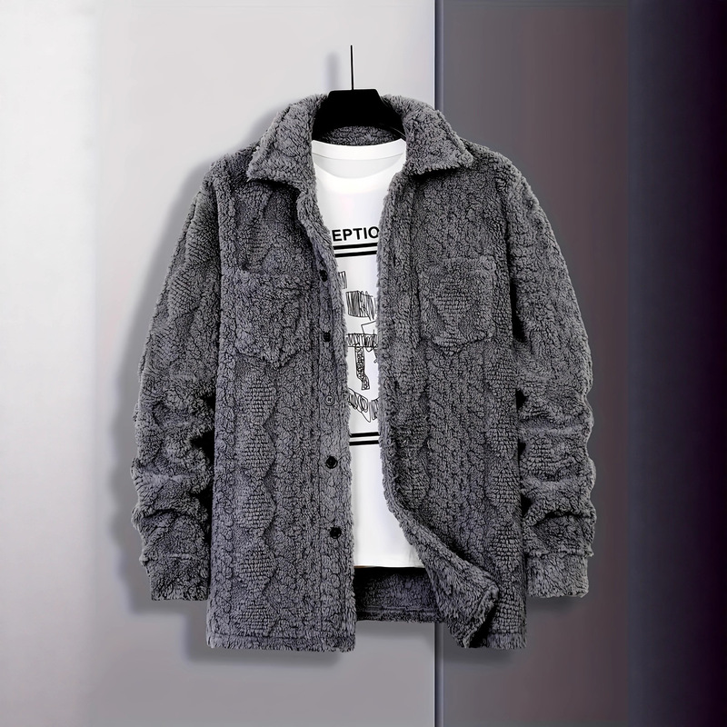 Men's Winter New Fashion Solid Color Stuffed Jacket Men's Windproof Jacket Flannel Long Sleeve Daily Casual Jacket