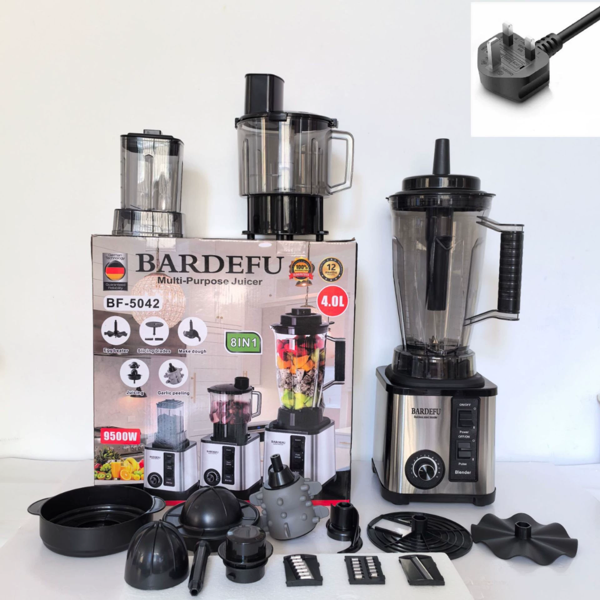 Cross-border 4L 8-in-1 blender for commercial use, stainless steel, high-power, pure copper mixer, meat grinder, crushed ice, juice extractor