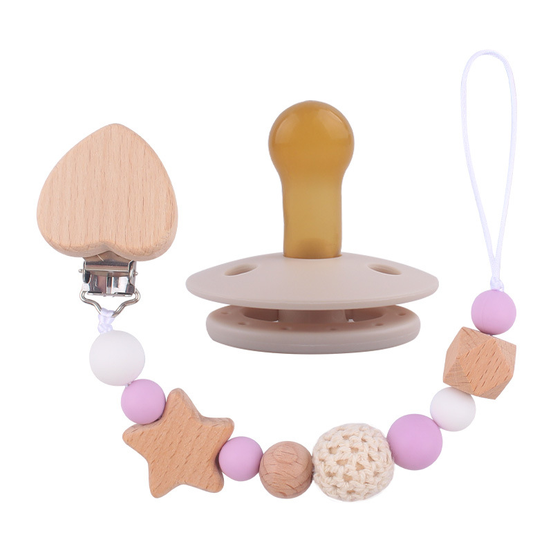 Nuevo bebé suministros de dibujos animados melocotón corazón chupete cadena chupete mordedura chupete cadena anti-gota conjunto de dos piezas