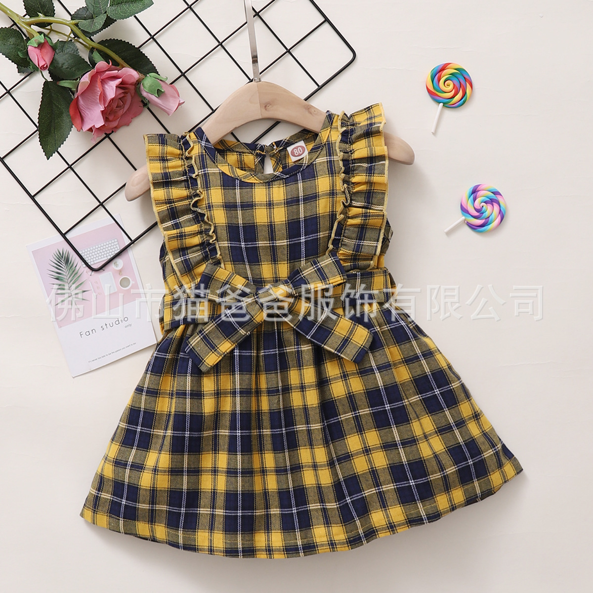 2021ins Exportación de ultramar verano europeo y americano niñas a cuadros princesa vestido de una sola pieza