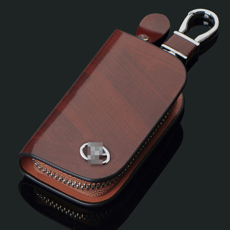 Factory direct wood grain car key bag car remote control zipper bag waist hanging car logo universal key chain cover