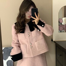 设计感粉色小香风外套半裙套装裙女冬季新款减龄甜美气质两件套女