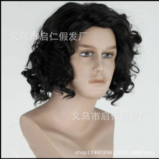 New European and American men's black short curly hair men's chemical fiber headgear fluffy natural hair set manufacturers wholesale