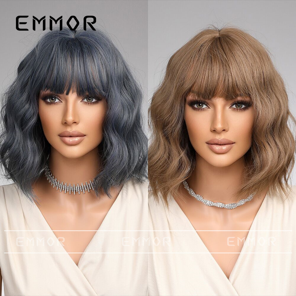 Europea y americana moda transfronteriza nueva peluca azul marrón de dos colores opcional flequillo Pelo Corto sombrero Bobo